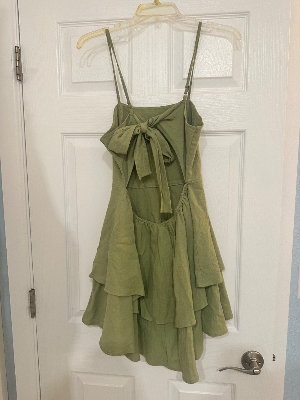 Halara Backless Adjustable Strap Tie Back Tiered Ruffle Flowy Slip Mini Dress - Picture 4 of 4